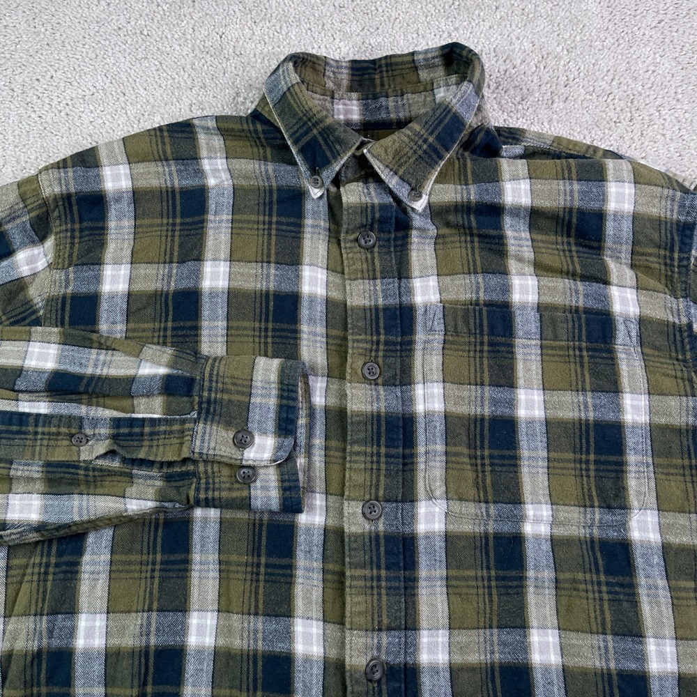 Cabelas Shirt Mens Medium Green Plaid Flannel‎ Long Sleeve Button Down Outdoor